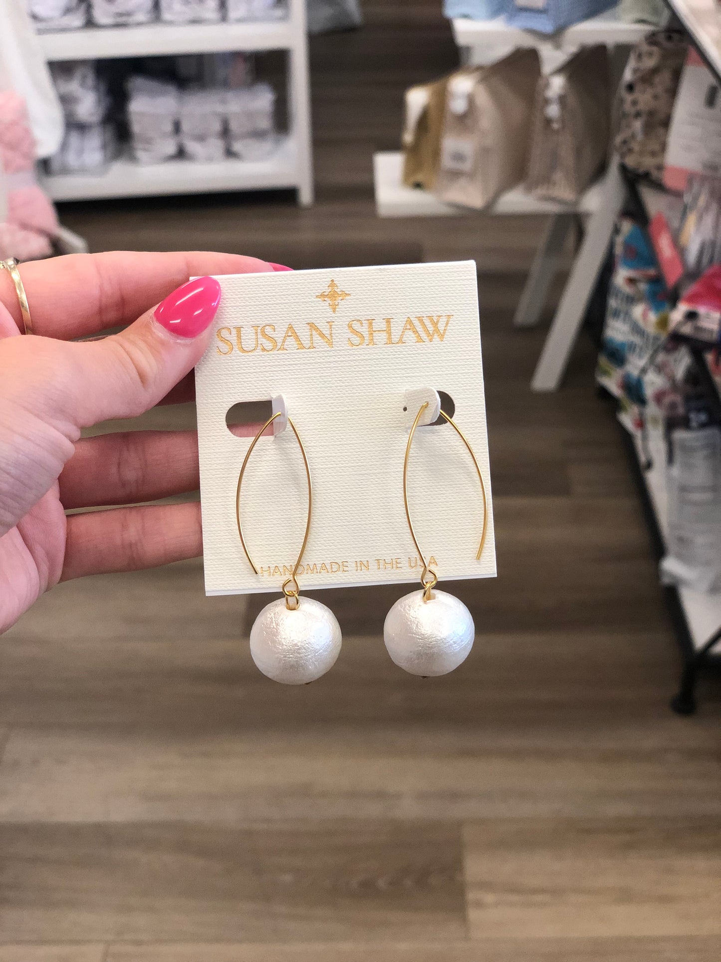 Susan Shaw Handcast Gold Threader Cotton Pearl Earrings