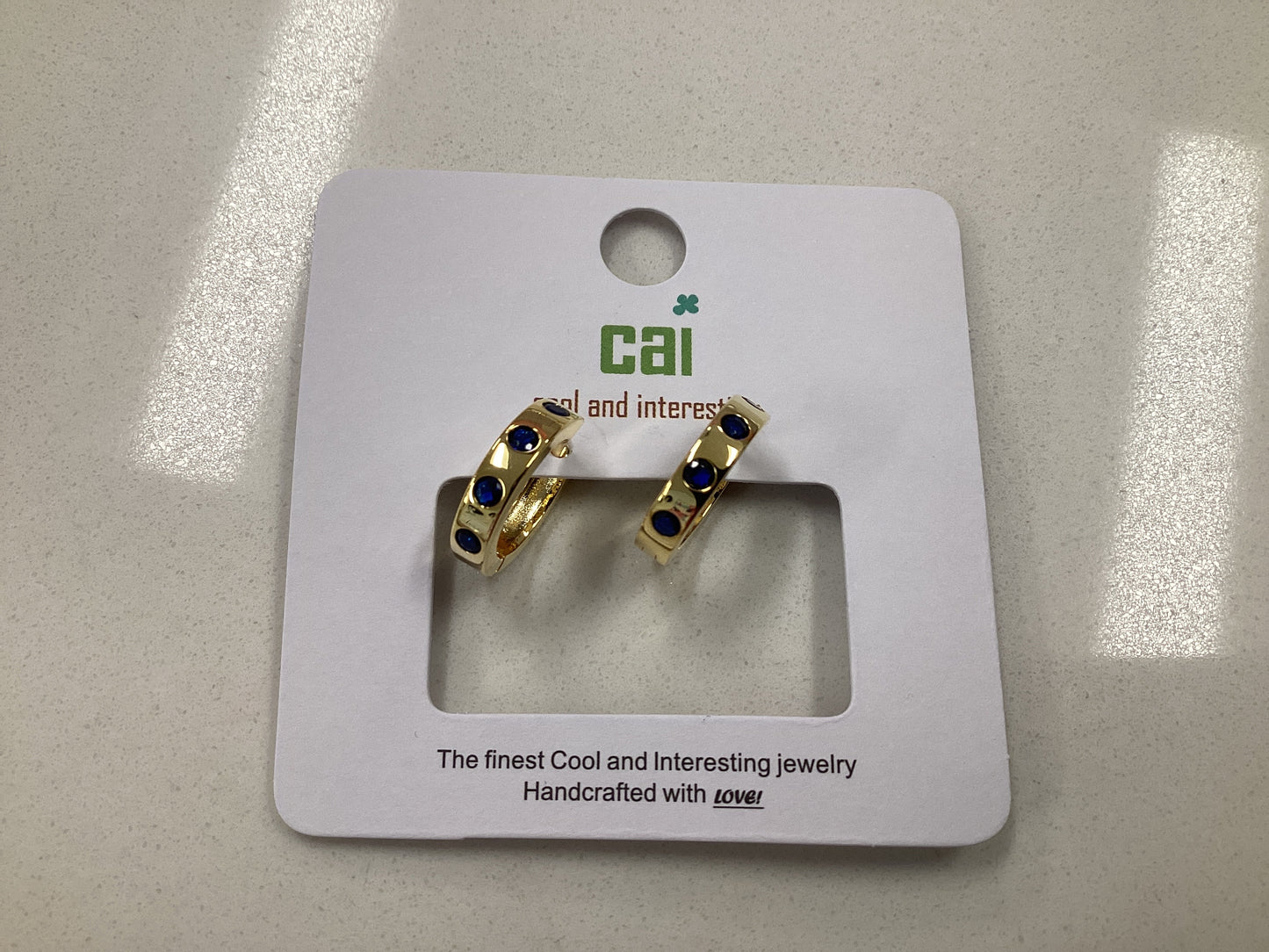 Gold Simple Band Blue Stone Hoops