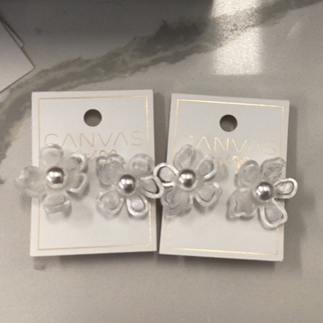 Resin flower white statement earrings