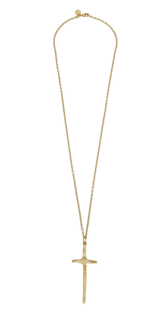 Gold Long Cross On 30” Chain Necklace