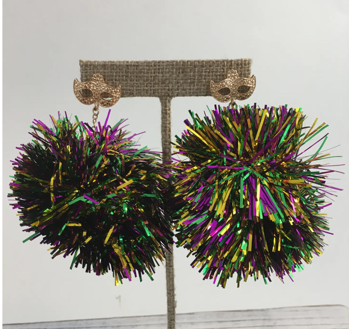 Mardi Gras Tinsel Pom Earrings