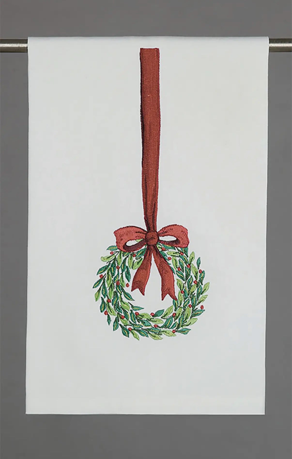 Peking Christmas Embroidered Wreath Bow Kitchen Towel