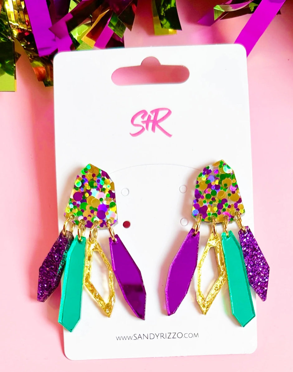 Sandy and Rizzo Mardi Gras Earrings