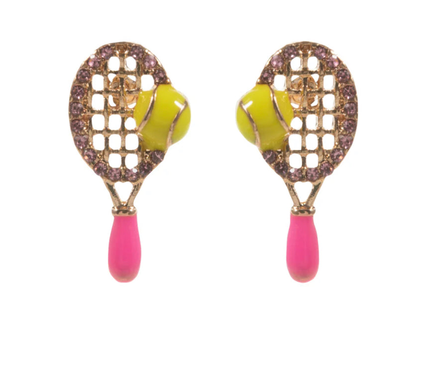Pink Gold And Yellow Tennis Racket Earrings