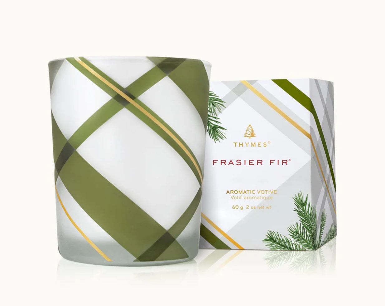 Frasier Fir Frosted Plaid Votive Candle