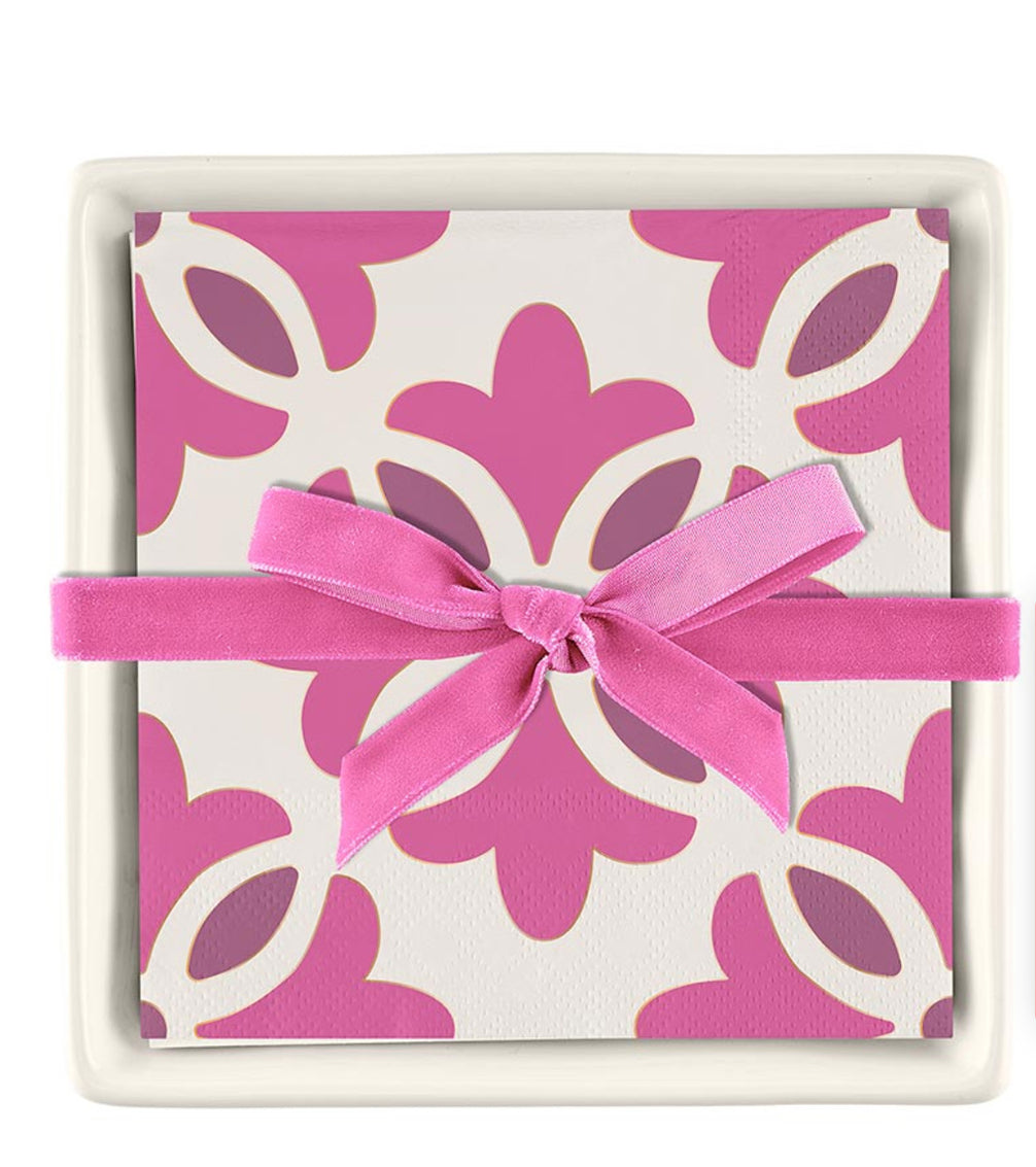 Moroccan Tiles Napkins in Ceramic Tray