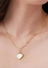Mother of Pearl Heart Paperclip Necklace