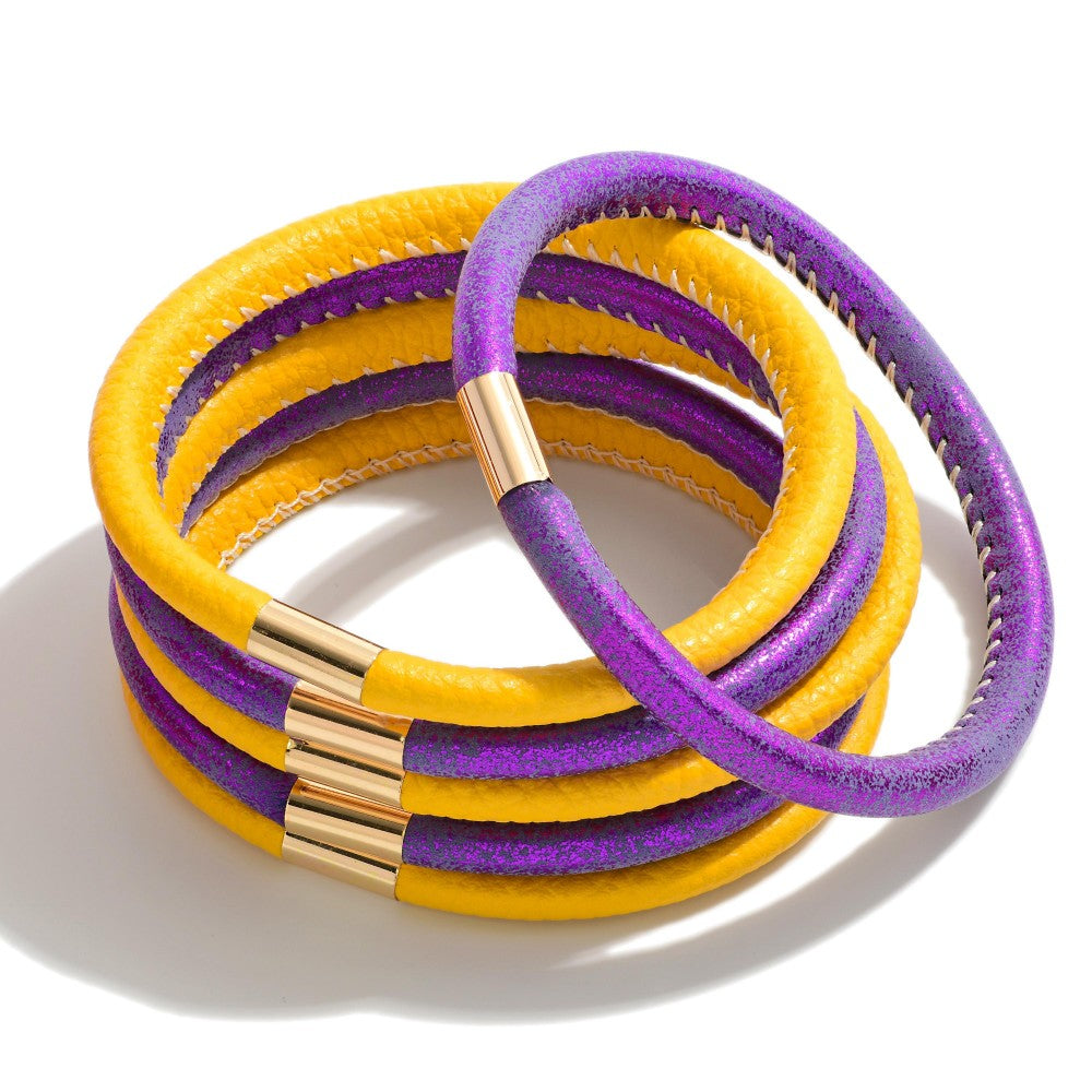 Game Day Leather Bangles, set of 6