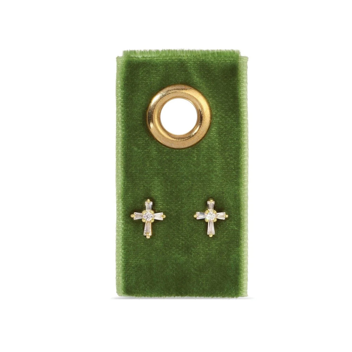 Baguette Cross Studs On Velvet
