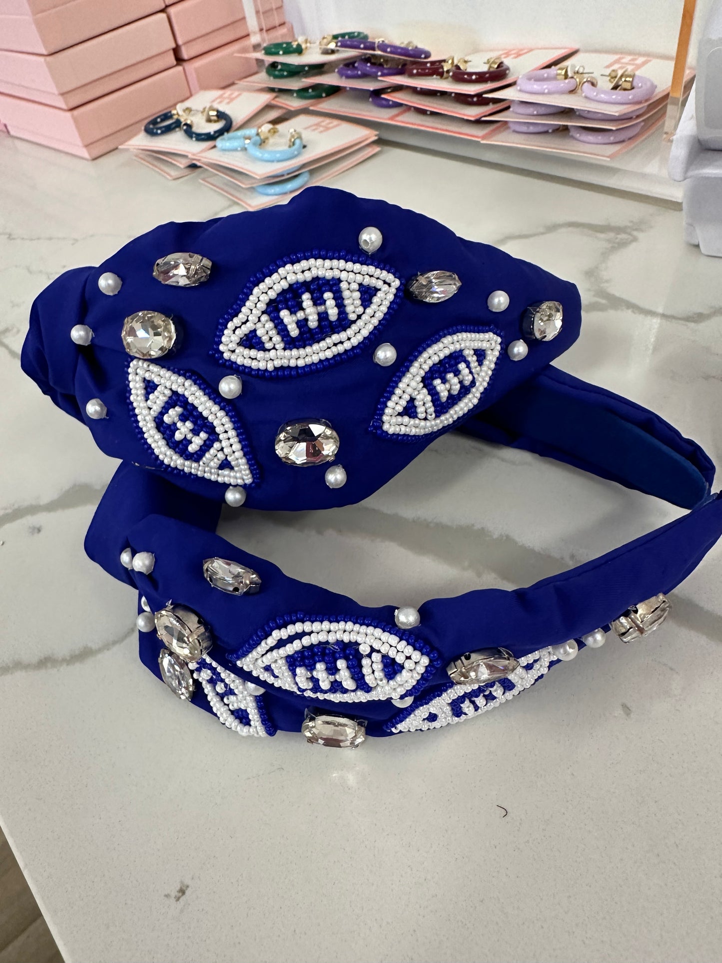 Blue Rhinestone Football Headband