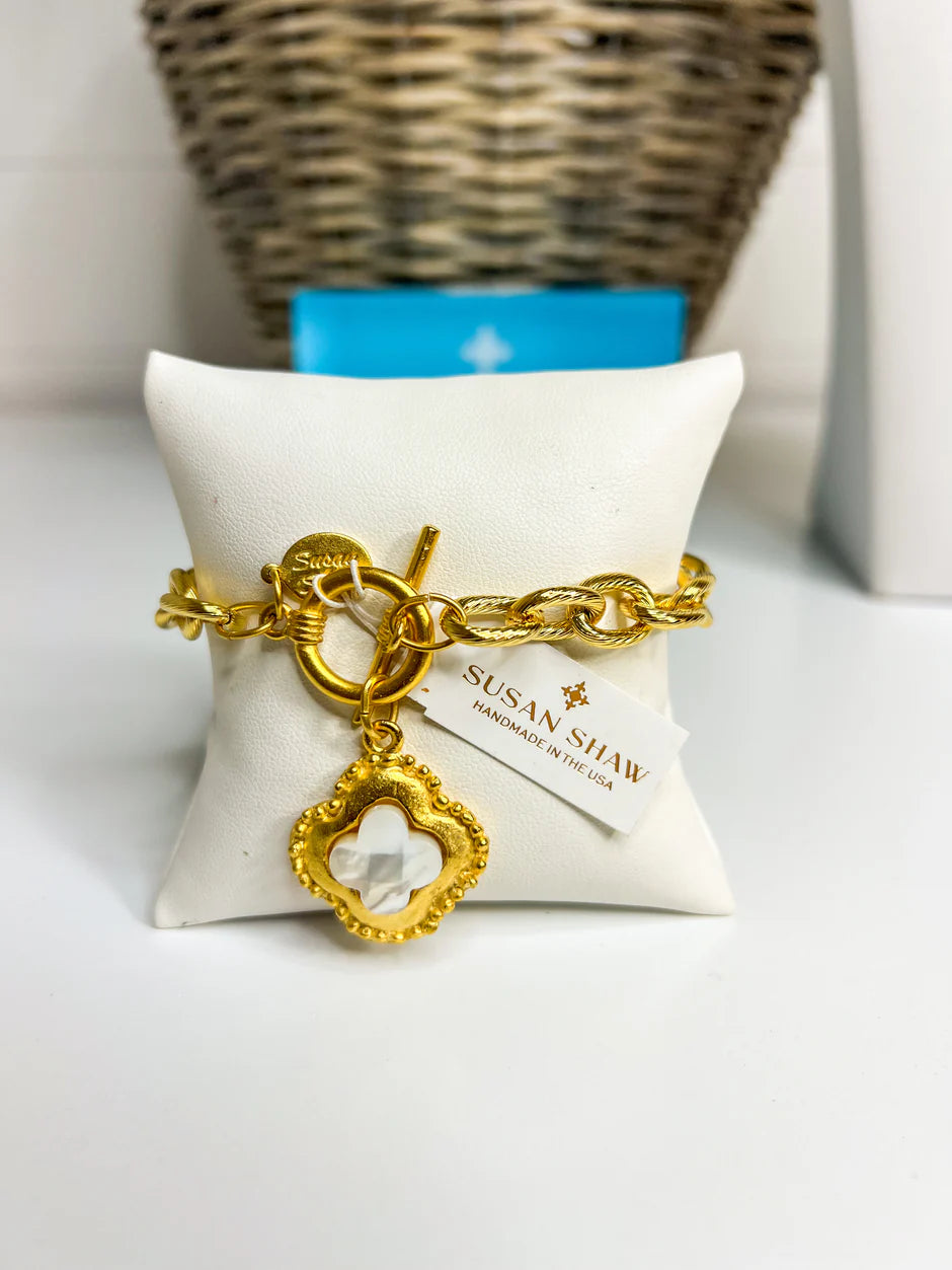 Old Clover With Mother Of Pearl Drop Bracelet