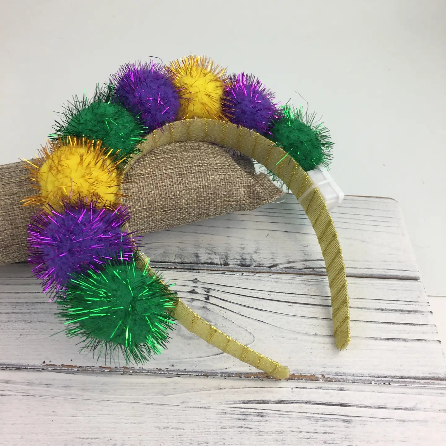 Mardi Gras Light Up Pom PomHeadband