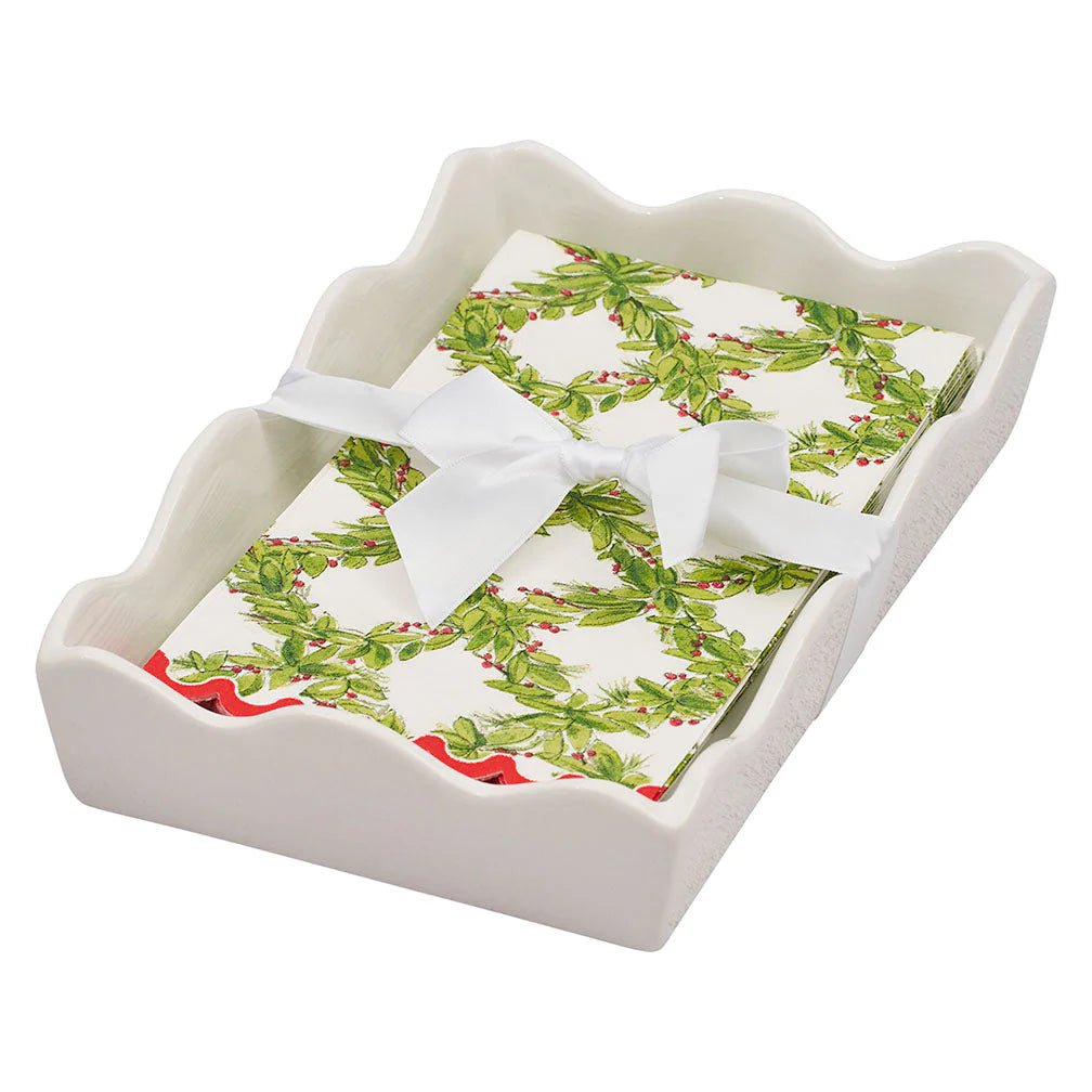 Christmas Guest Towel with Napkin Tray-Holly Berry
