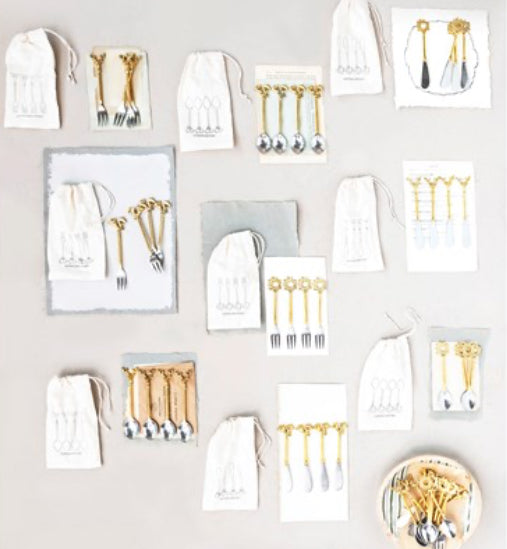 Stainless steel & Brass Canapé Knives w/ Gold finish Reindeer