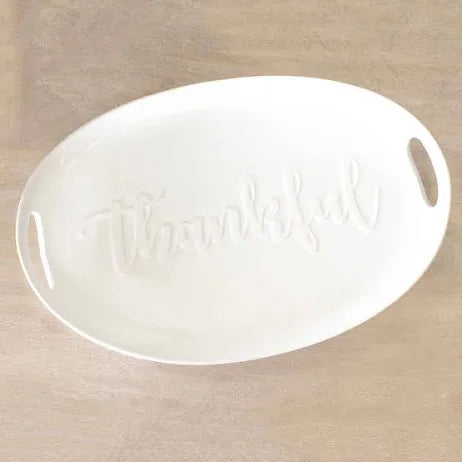 Thankful Embossed Platter White