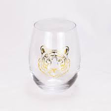 Tiger Wine Glass Clear/Gold  16 oz