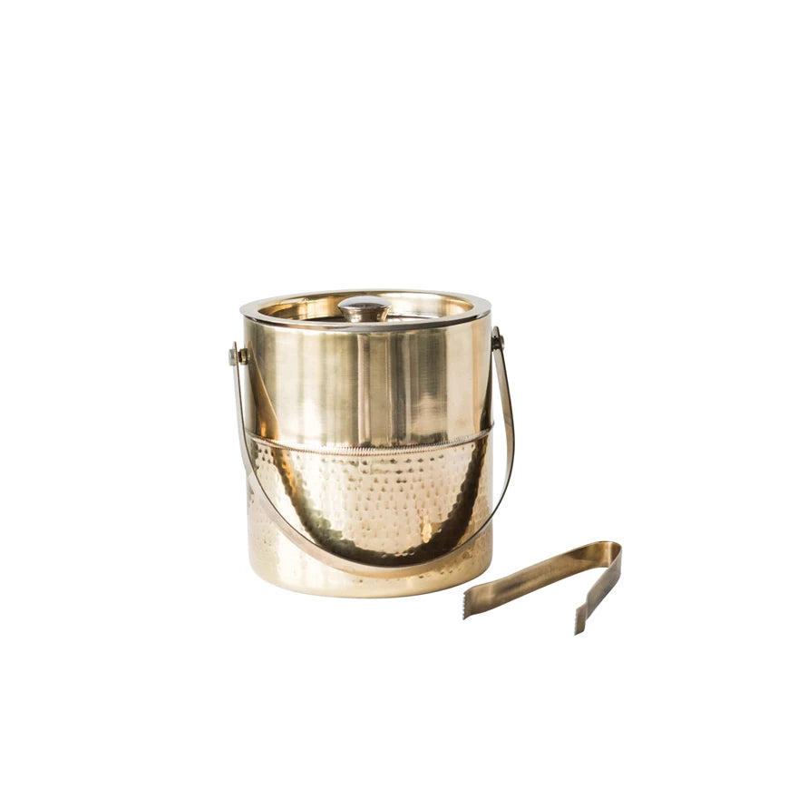 Ice Bucket with Tongs, Brass