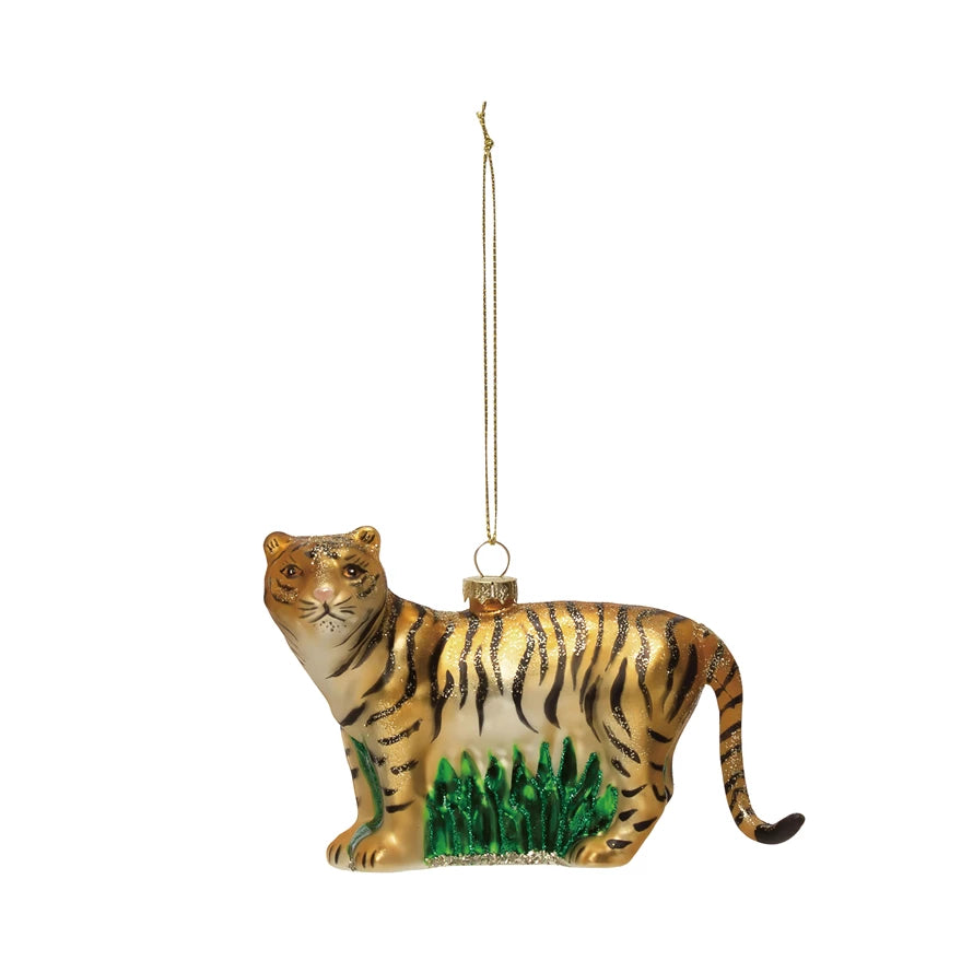 Hand Painted Mercury Glass Tiger Ornament