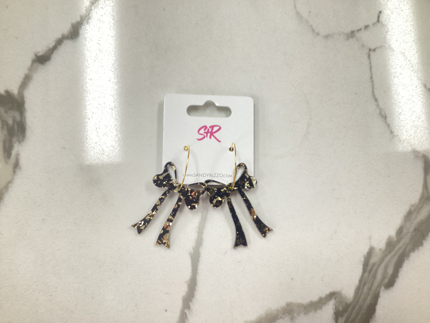 Black and Gold Glitter Bow Earrings