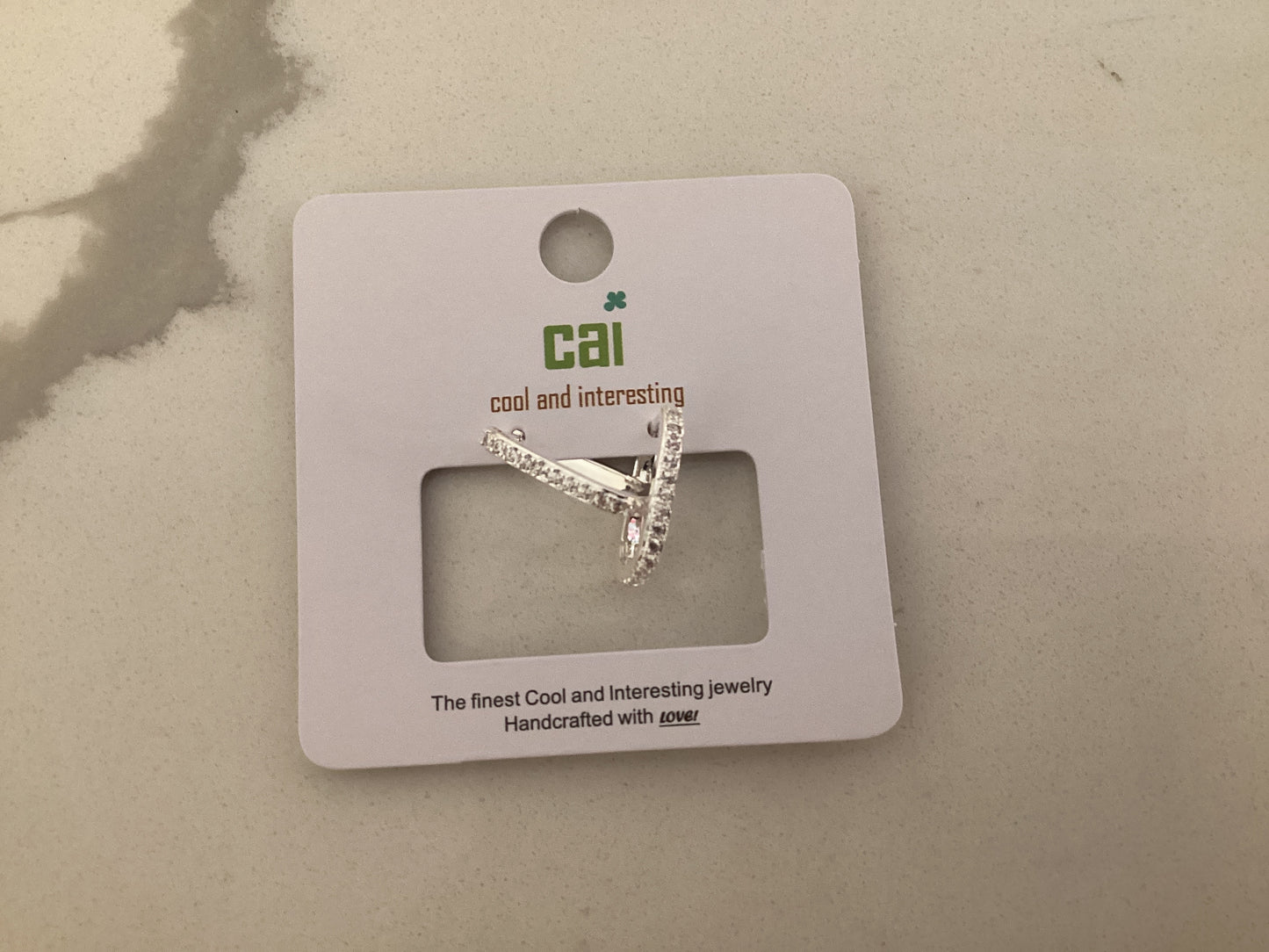 Sliver Link White Stone Huggie Earrings