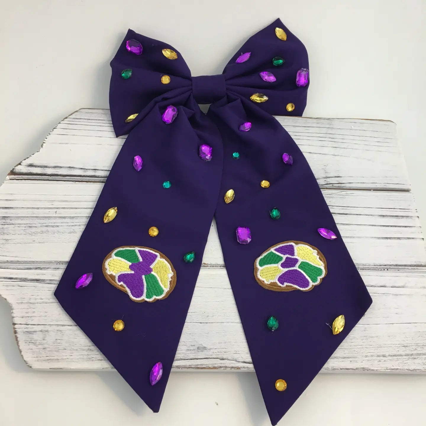 King Cake Hair Bow with Stoned
