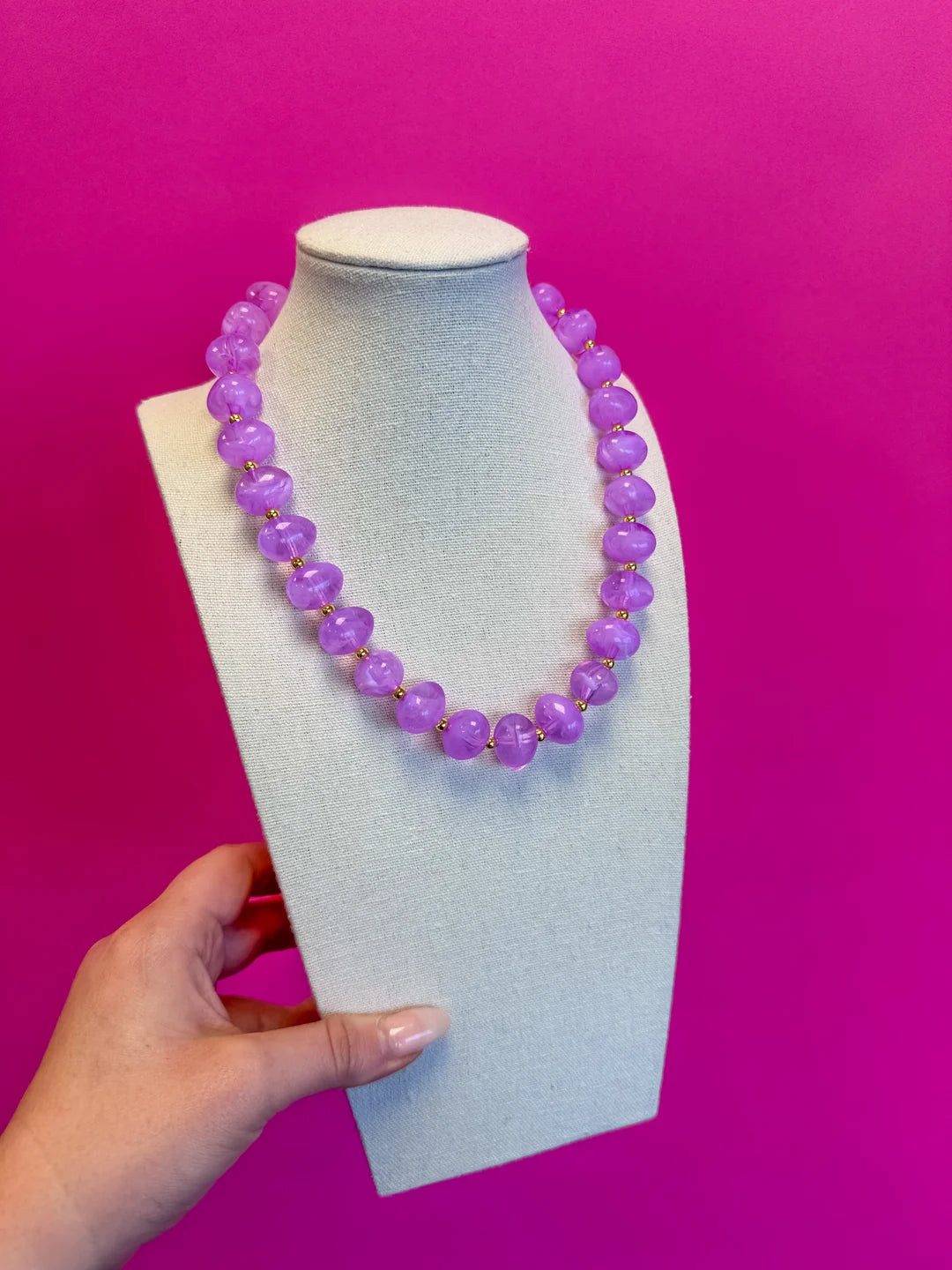 Lavender Bauble Bead with Gold Bead Necklace
