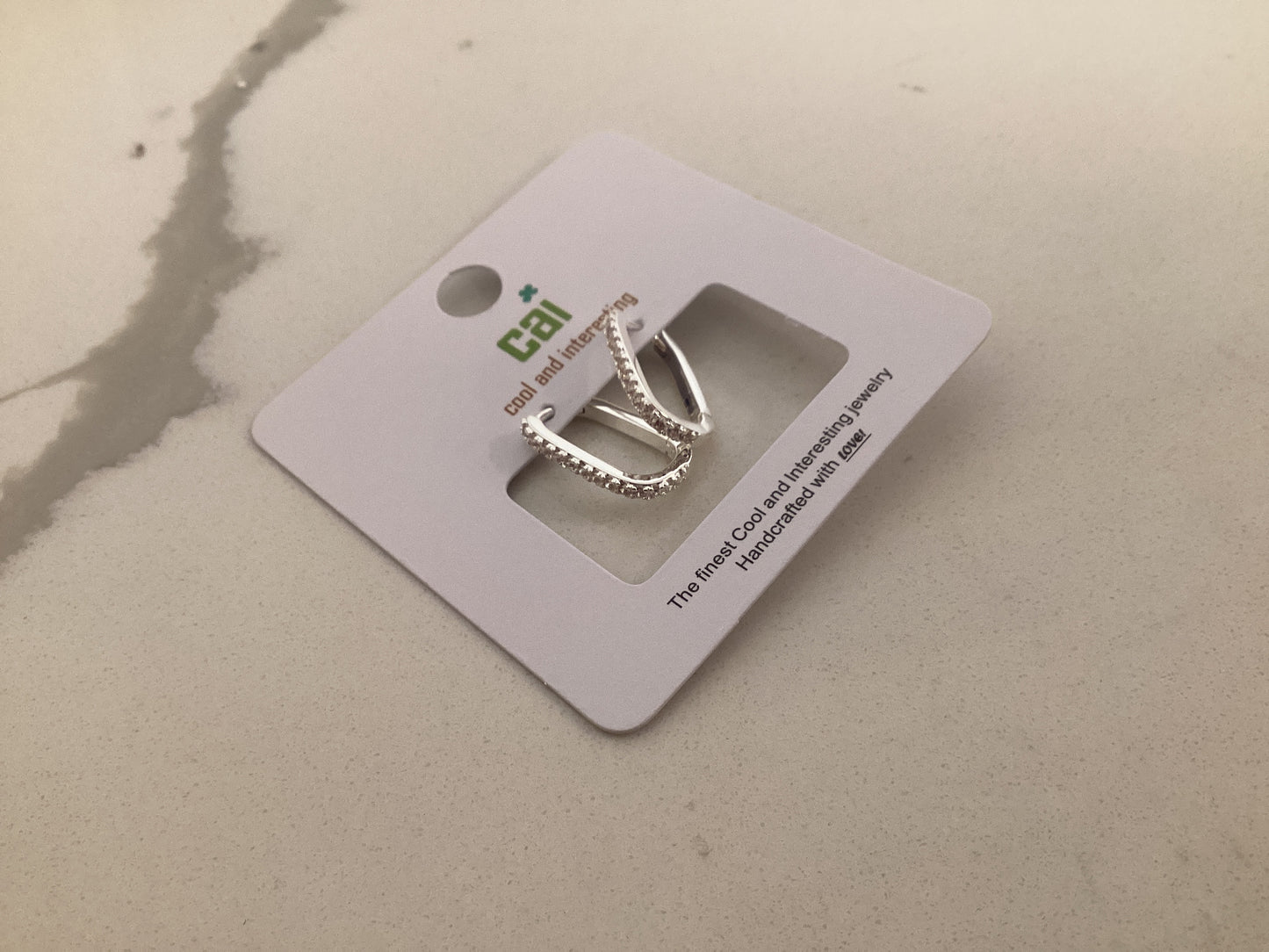 Sliver Link White Stone Huggie Earrings
