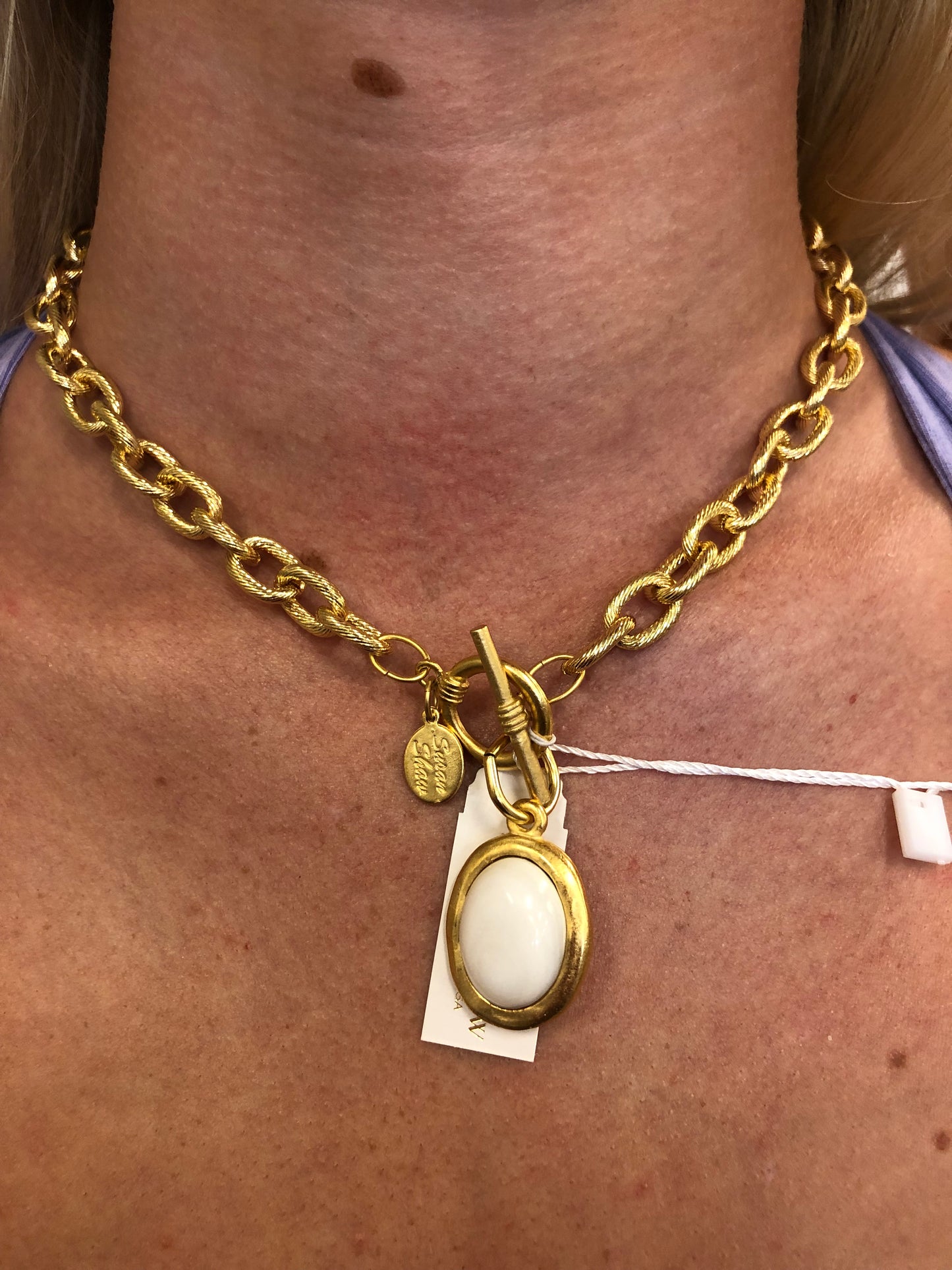 Gold Oval Stone On 16” Toggle Necklace