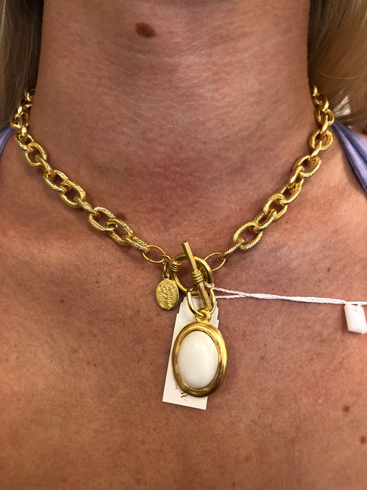 Gold Oval Stone On 16” Toggle Necklace