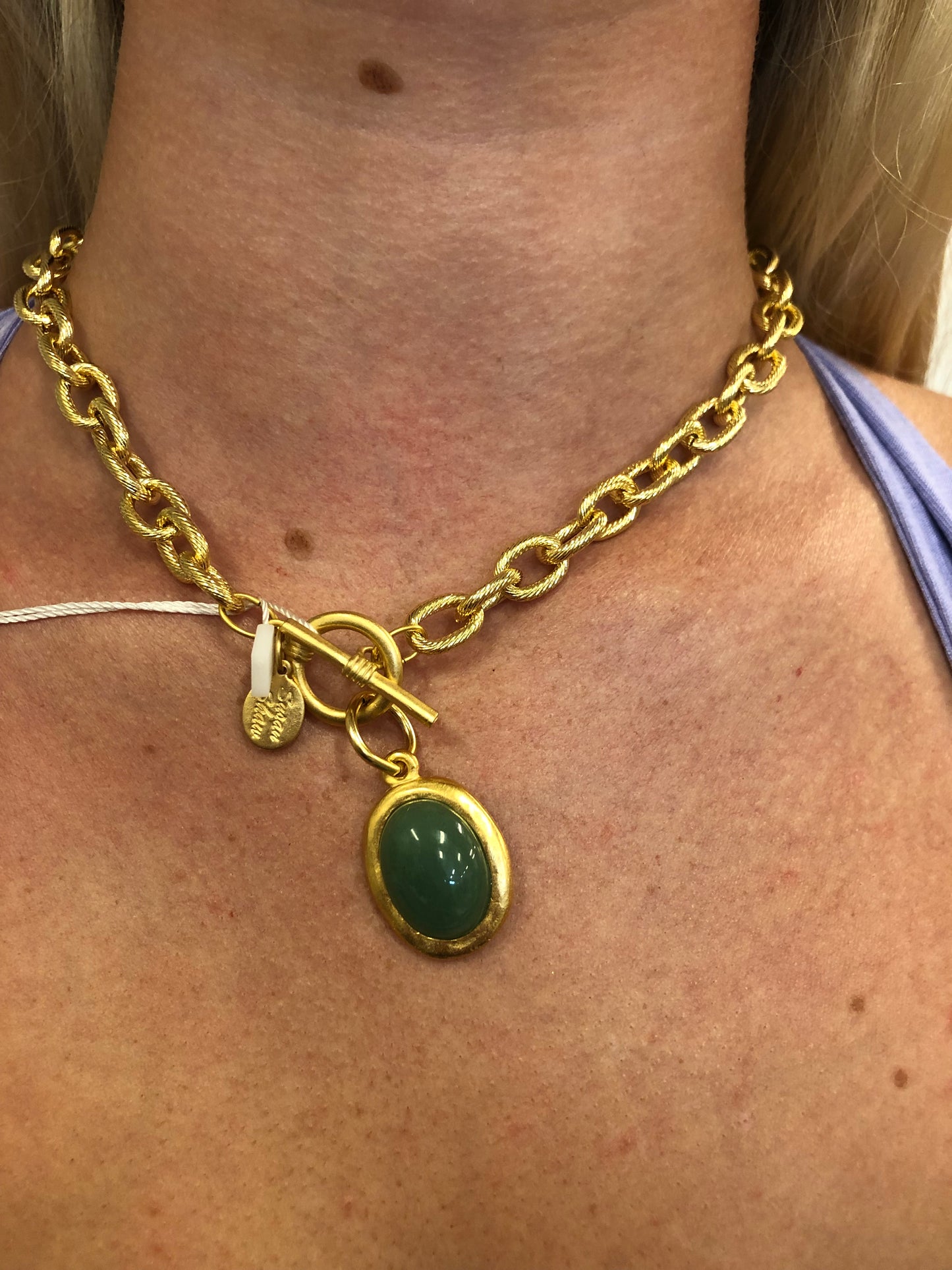 Gold Oval Stone On 16” Toggle Necklace