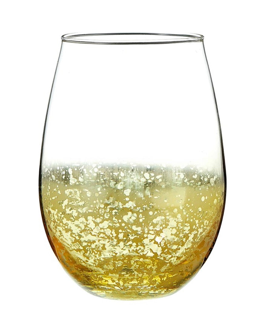 Gold Wedding Stemless Wine Glass