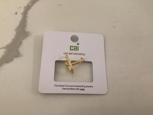 Gold Link White Stone Hugggie Earrings