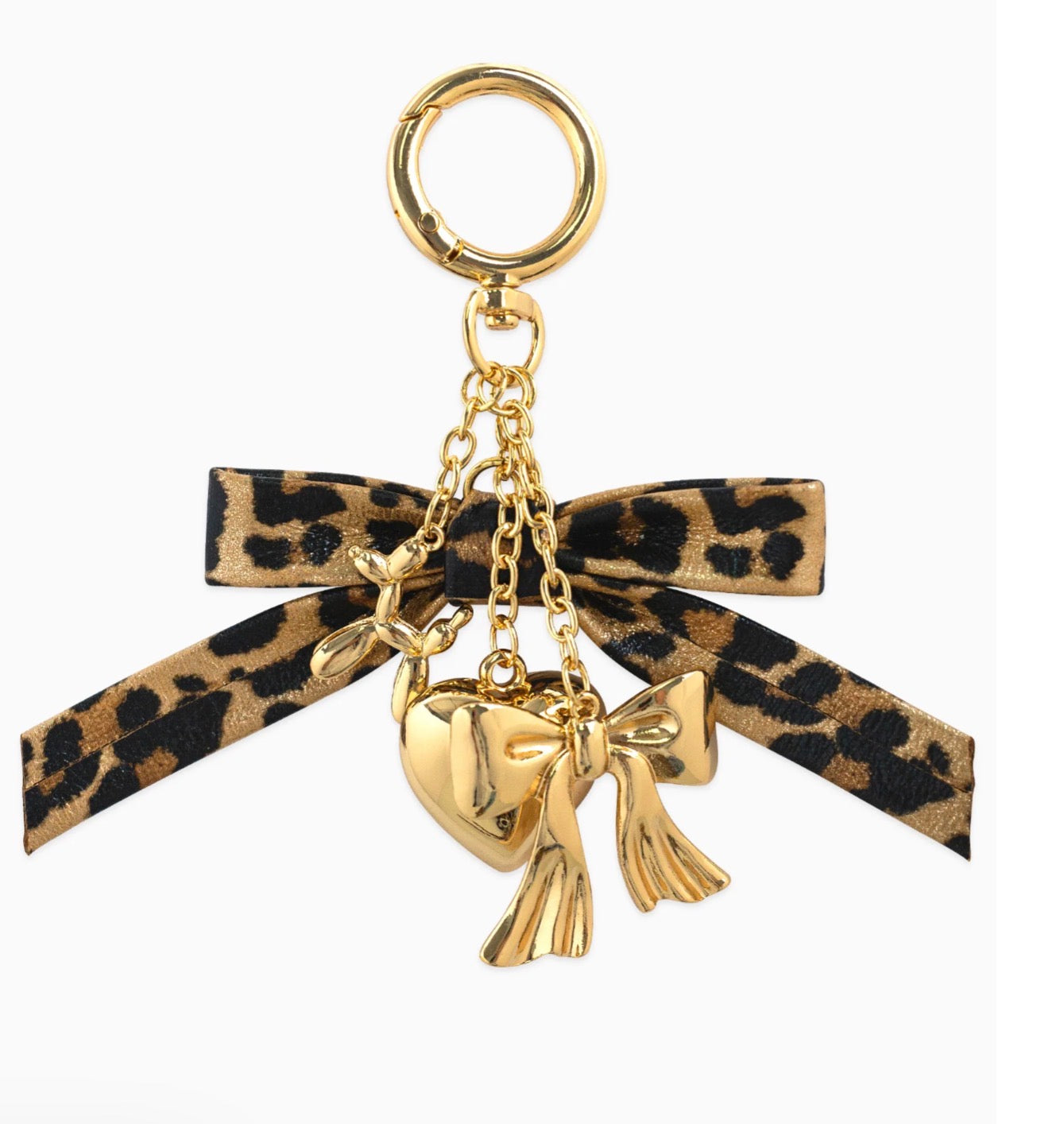 Leopard Bow Ribbon Heart Bag Charm