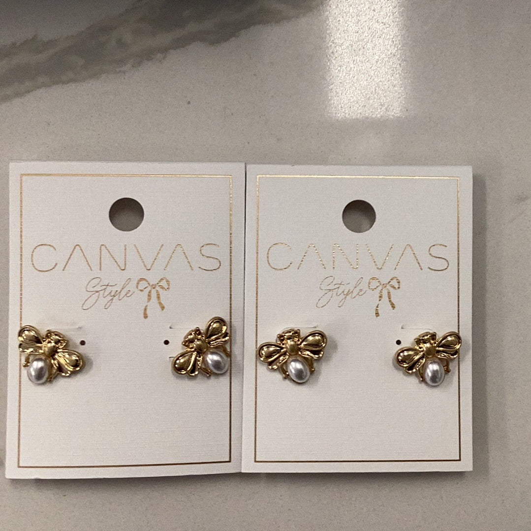 Pearl bubble bee stud earrings