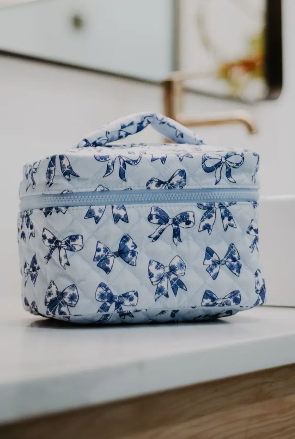Light Blue Coquette Bows Makeup Bag