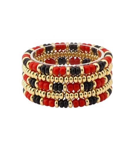Red and Black Stretch Bracelets Set