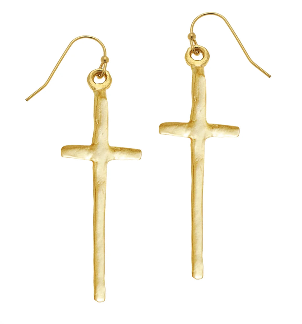 Gold Long Cross Earrings