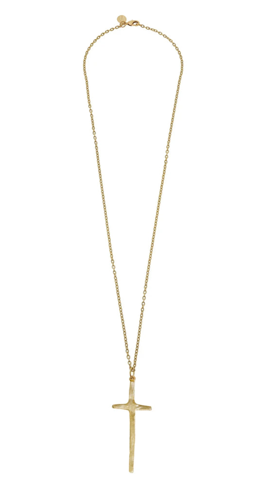 Gold Long Cross On 30” Chain Necklace