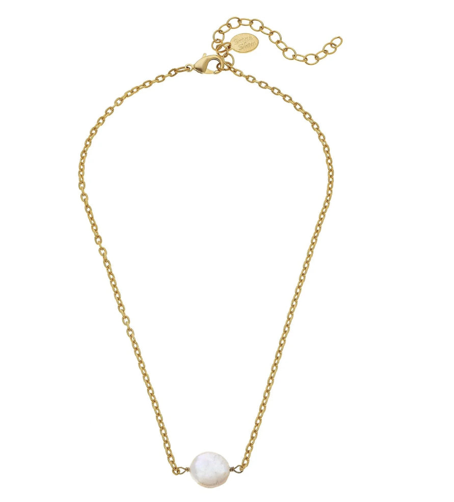 Gold Chain Necklace With Coin Pearl