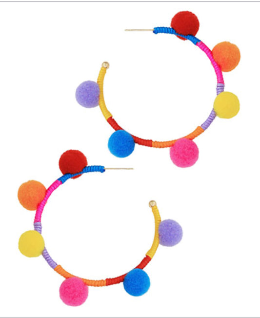 Multi Color Pom Pom Hoops