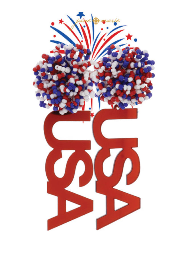 Red, White, Blue Beaded Loop Pom Post