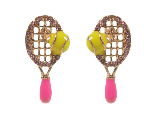 Pink Gold And Yellow Tennis Racket Earrings