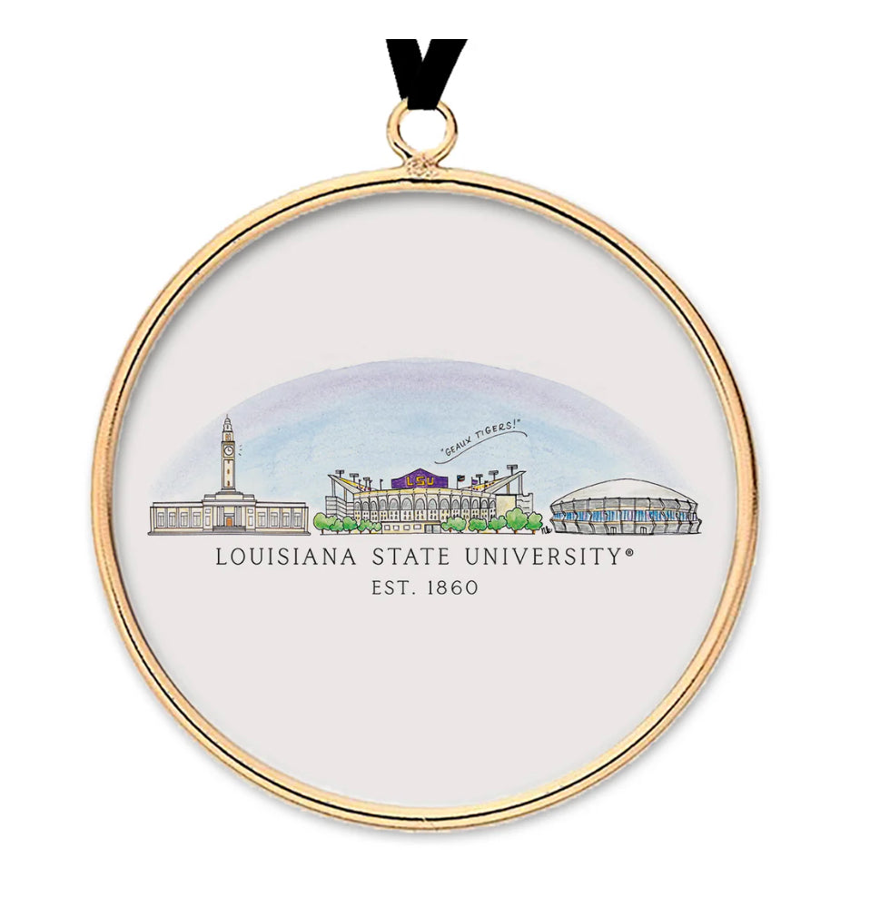 LSU Skyline Brass And Glass Ornament