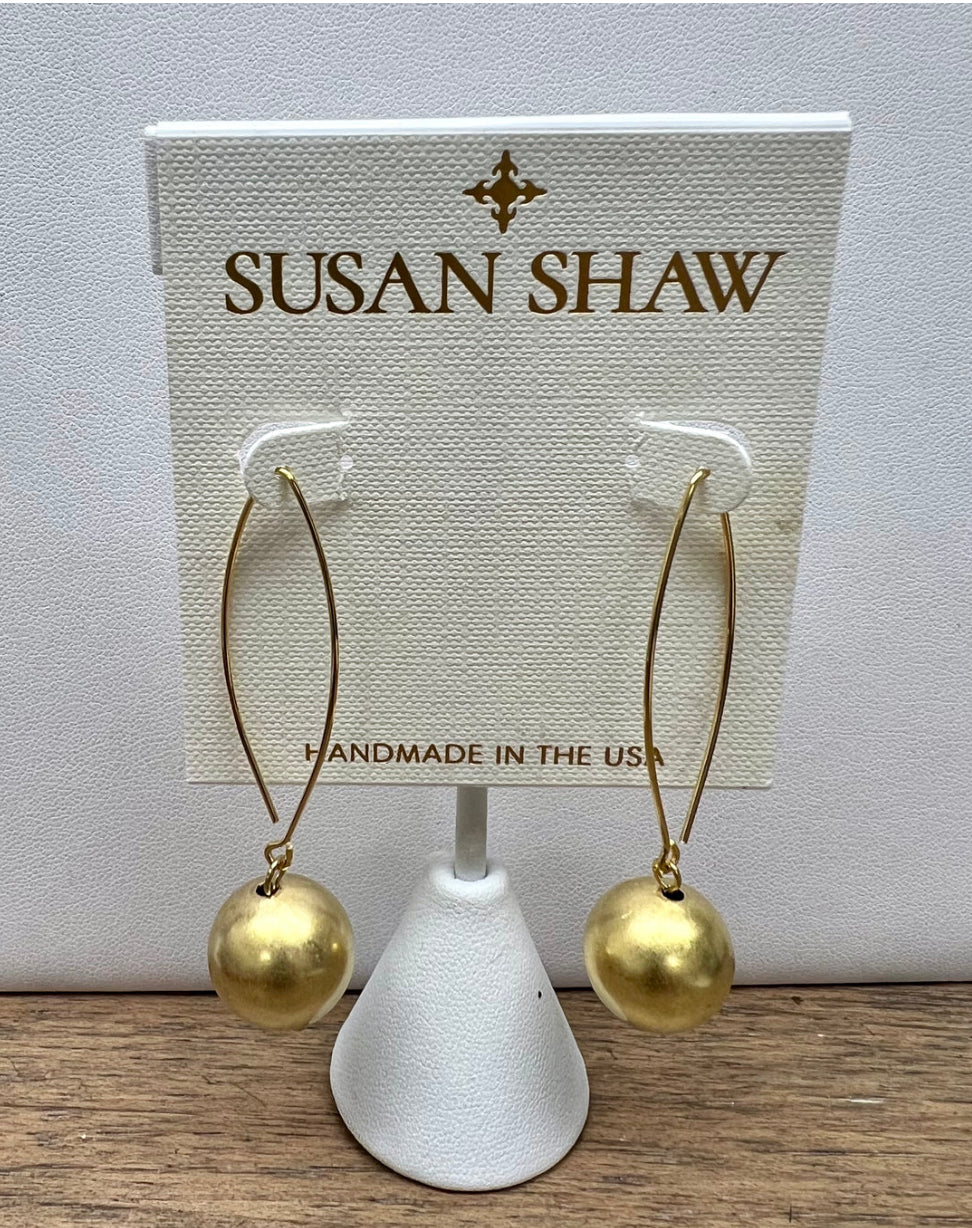 Handcast gold 16mm ball threader earring