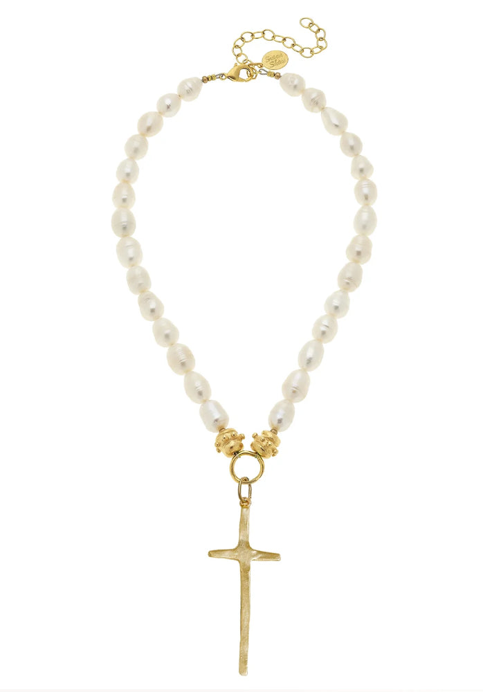 Long Cross Pearl Necklace
