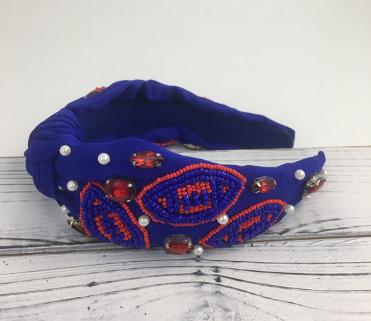 Blue Rhinestone Football Headband