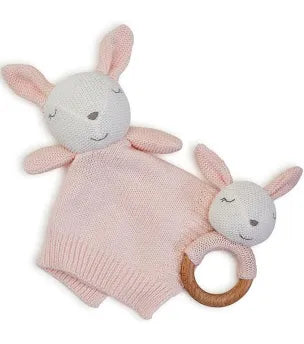 Knitted Baby Bunny Snuggle and Rattle Set