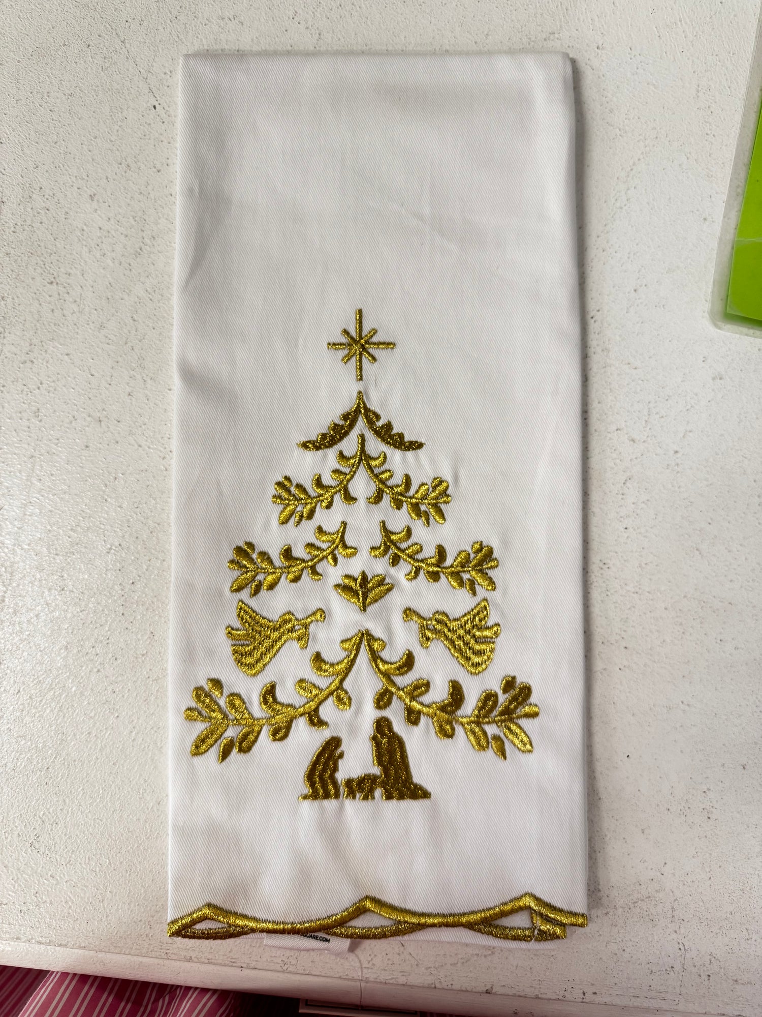 Gold Embroidered Tea Towel