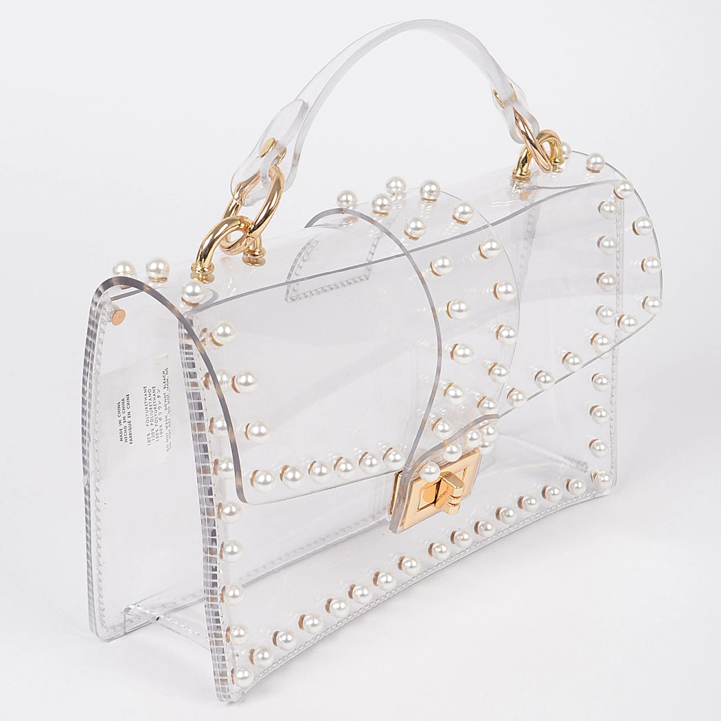Transparent Clutch With Faux Pearls