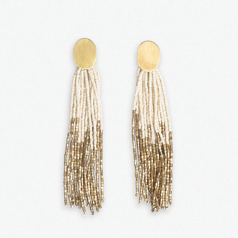 Brass Post Beaded Tassel Earrings